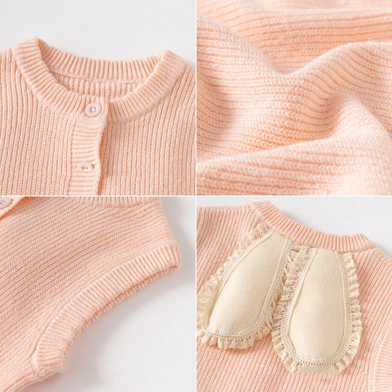 Spring Autumn Baby Girls Vest Solid Pit Striped 3D Rabbit Ears Balls Toddler Girls Waistwear Woven Cotton Little Girls Sweater