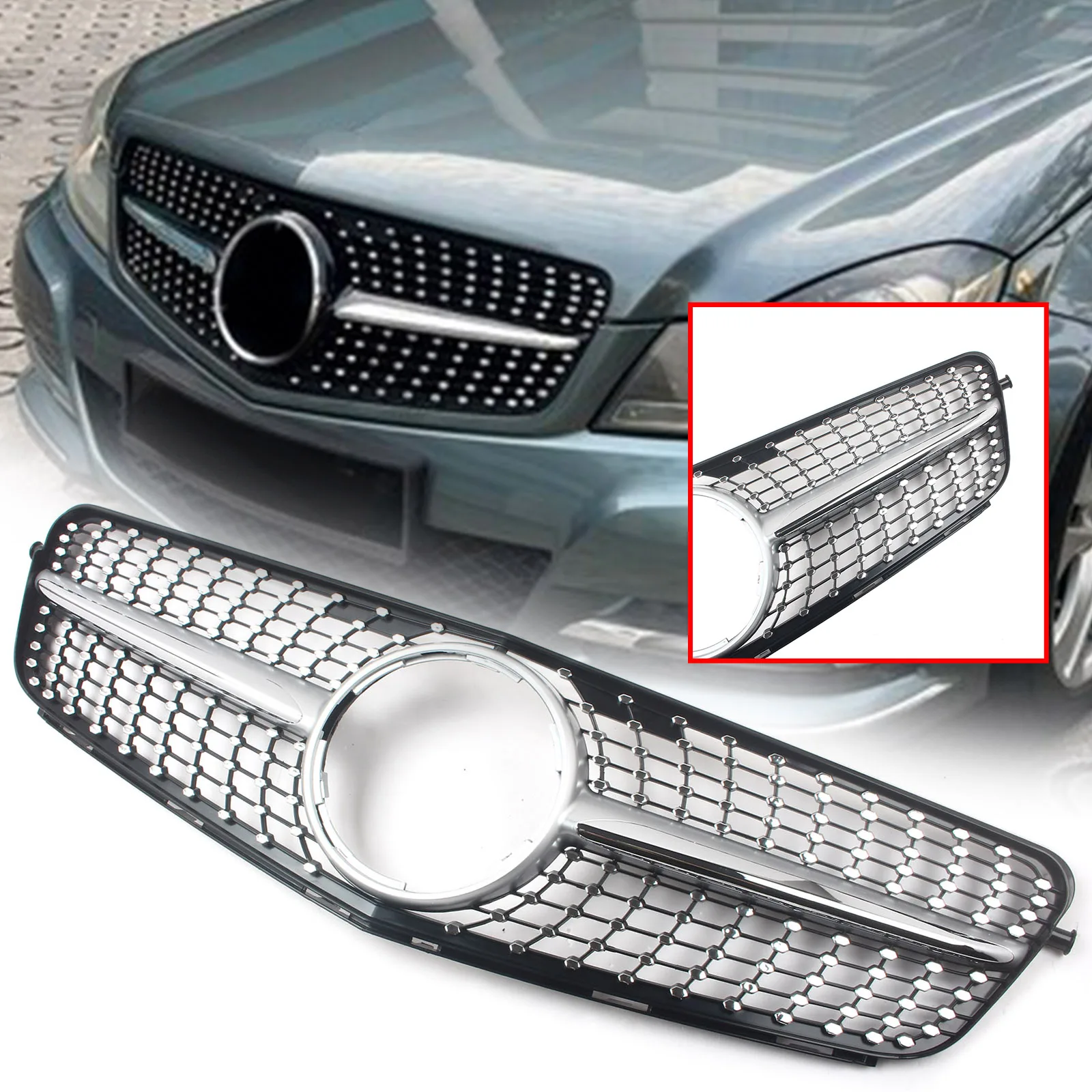 

For Mercedes Benz W204 C-Class 2007-2014 Car Front Bumper Grill Air Intake Radiator Grille
