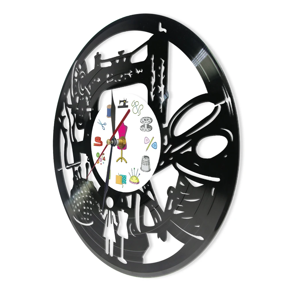 Sewing Machine Retro Music Album Handicrafts Wall Clock for Quilting Sewing Room Vintage Crafting Seamstress Vinyl Record Clock