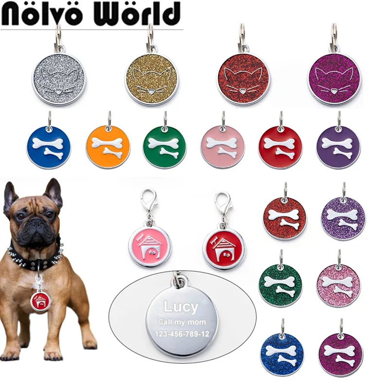 

5/20/50PCS 2.5CM Cat/Paw Round Free Custom Personalized Pet ID Tag For Puppy Dog Collar Anti-lost Name Tags Pendant Accessories