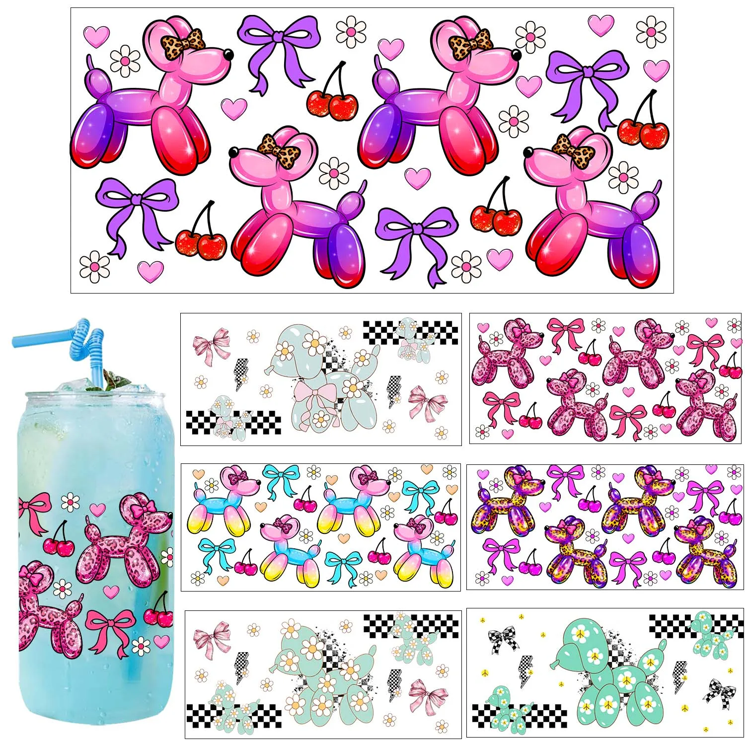 Cute balloon dog Style Artwork UV DTF Print Sticker DIY Decals 3D transfers uvdtf stickers 16oz uv dtf cup wraps