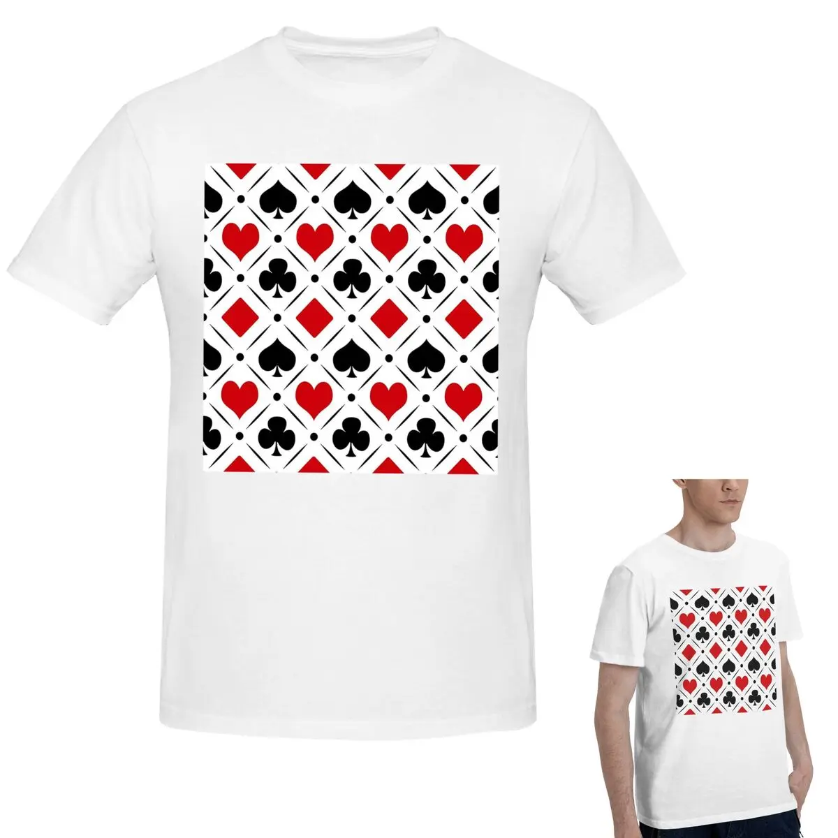 

Костюмы для игральных карт из 100% хлопка, футболка с символами, мужская классическая футболка большого размера, мужские летние рубашки с круглым вырезом, топы, S-6XL