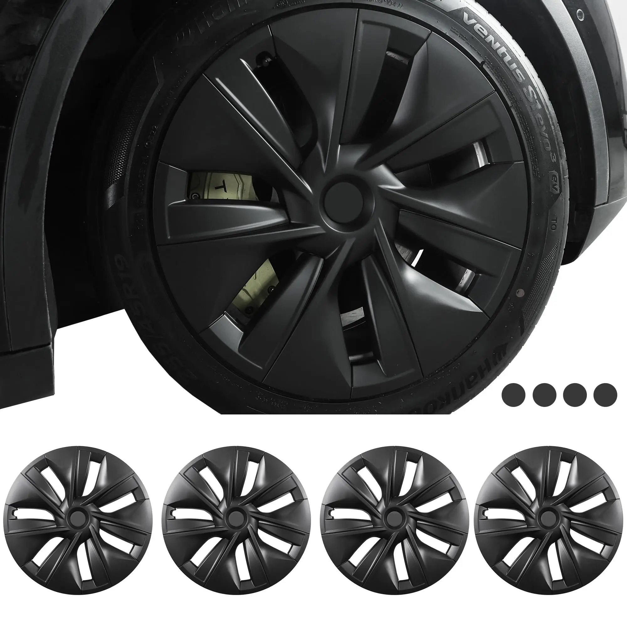 19 Inch Wheel Covers  for Tesla Model Y 2021-2024, Hubcaps for Tesla Model Y,Accessories 2024 for Tesla Model Y,Matte Black