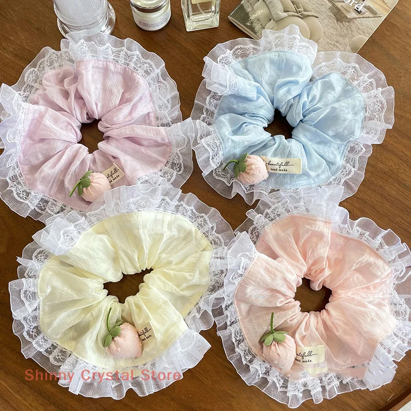 

Exquisite Elastic Lace Strawberry Scrunchies Sweet Large Lace Hair Tie Korean Style Cloth Exaggerated Hair Ring Daily