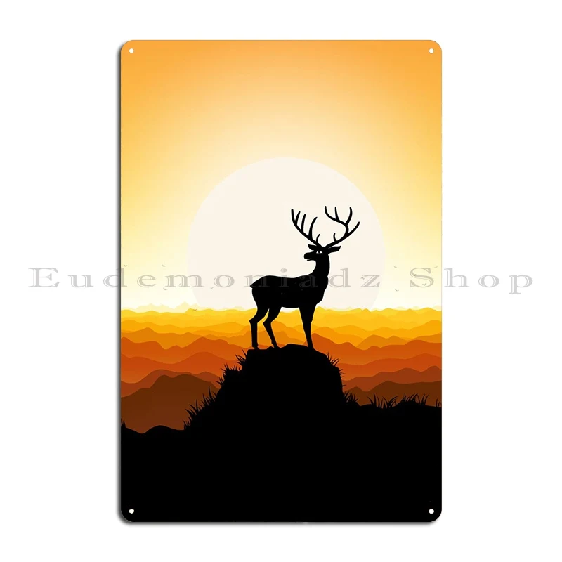 Deer Animal Sunset Metal Plaque PaintingGarage Decoration Wall Decor Printed Wall Cave Tin Sign Poster