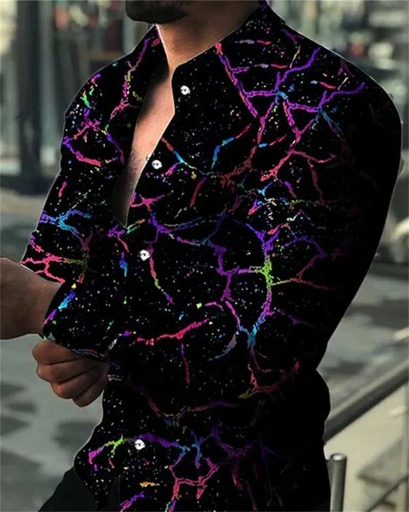 Vintage Men's Shirt 2024 Casual Floral Geometric Totem Print Long Sleeve Tops Men's Party Outdoor Shirt Plus Size XS-6XL