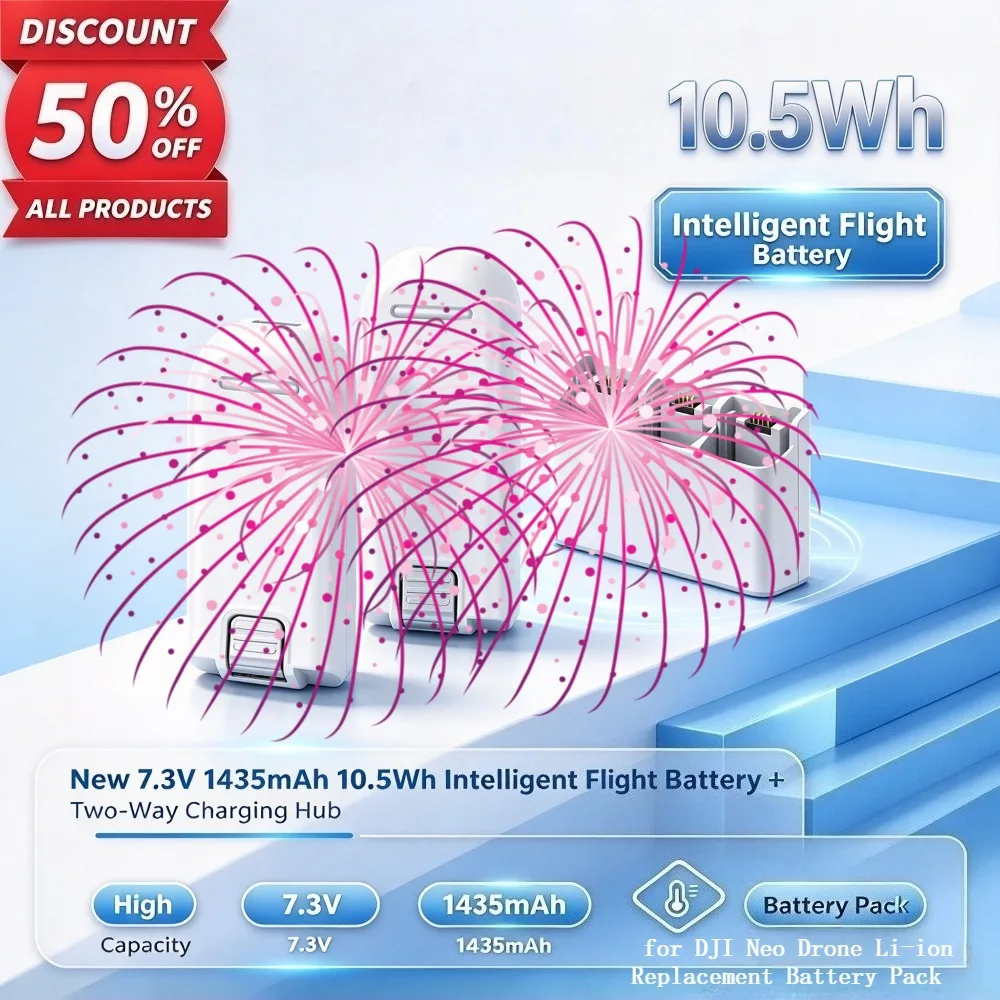 New 7.3V 1435mAh 10.5Wh Intelligent Flight Battery + Two-Way Charging Hub for DJI Neo Drone Li-ion Replacement Battery Pack