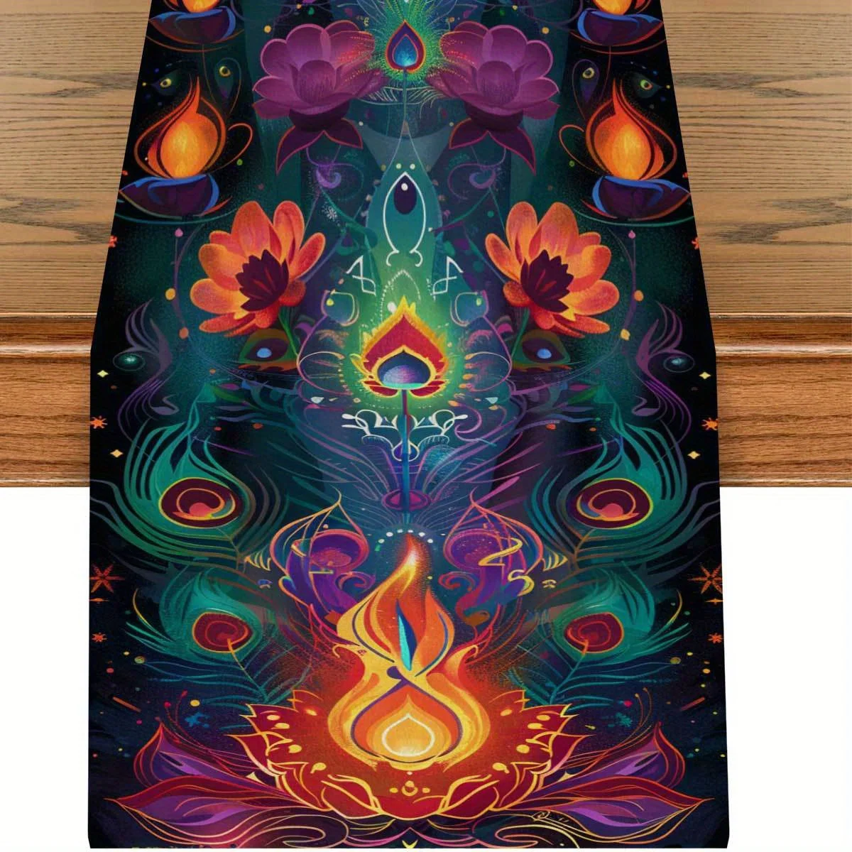 

1 шт., мистическая человеческая форма, лампа лотоса, Таро, тема гадания, дорожка для стола, полиэстер, декор стола с принтом, длинный узор, украшение