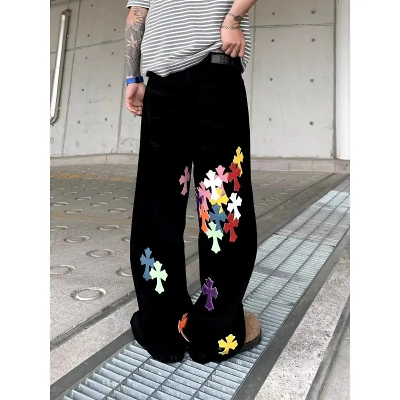

2025 Summer Rainbow Color Cross Washed Straight Leg Hoodie Pants Women's Casual Pants
