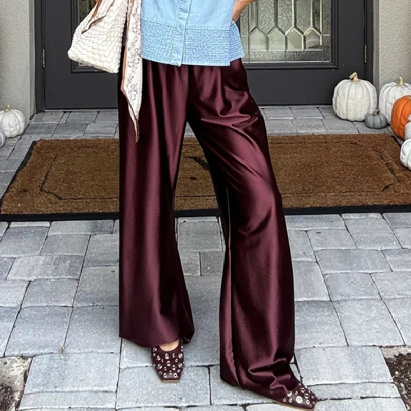 

Шелковые брюки Maemukilabe с широкими штанинами для женщин, с высокой талией, свободного кроя, в стиле Y2K, элегантные, для вечеринок, длинные брюки