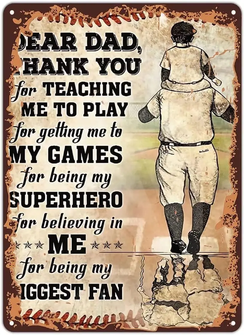 1p,Retro Metal Tin Sign - Vintage Art Poster Plaque to My Dad,Baseball Dad Gift, Baseball Gift for Dad,from Son Wall Decor  Inch