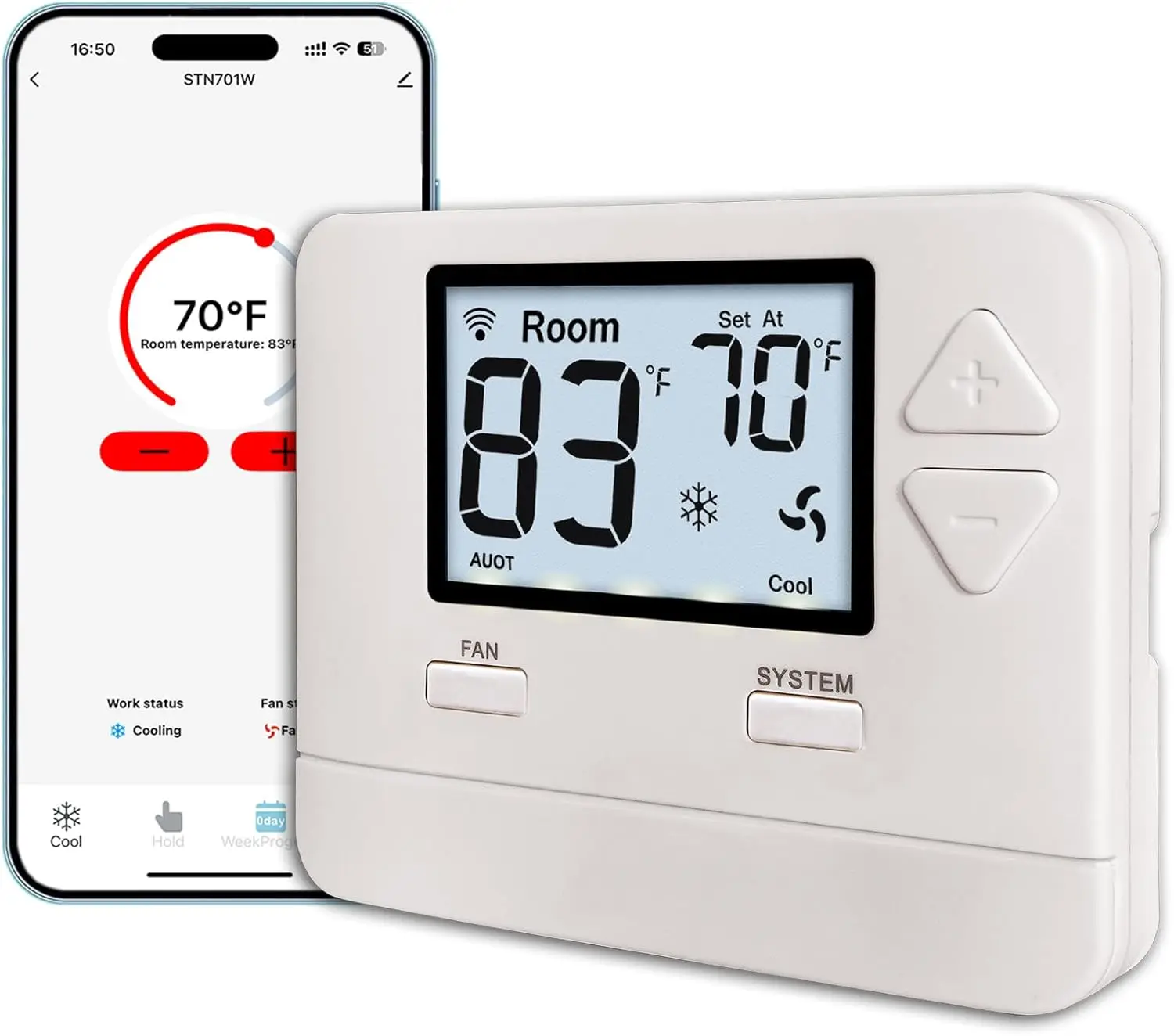 

Smart WiFi Thermostat for Home, APP Remote Control, 7-Day Programmable, C-Wire Required