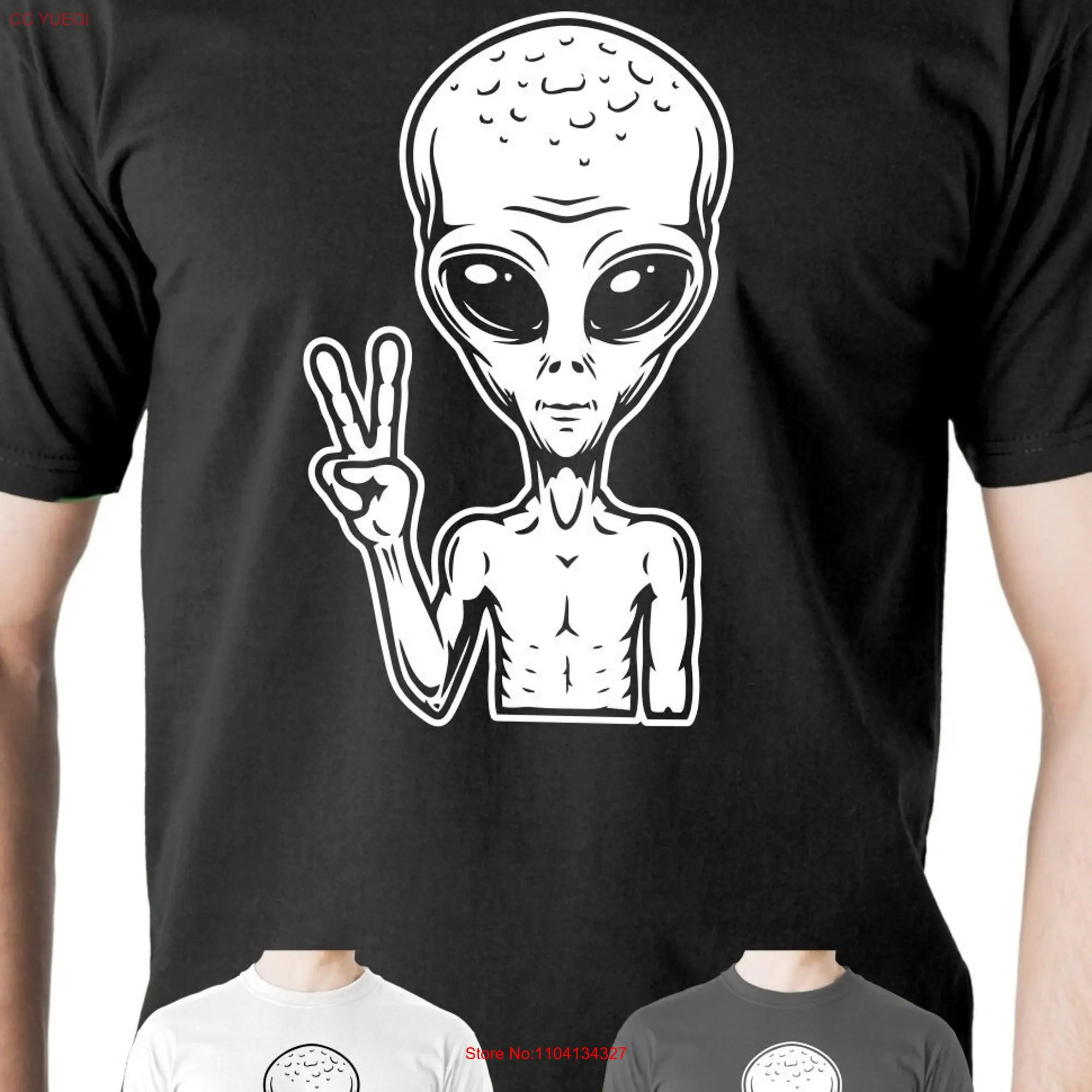 Alien Peace T shirt ET Space Top Funny Novelty Sci Fi Extra Terrestrial long or short sleeves