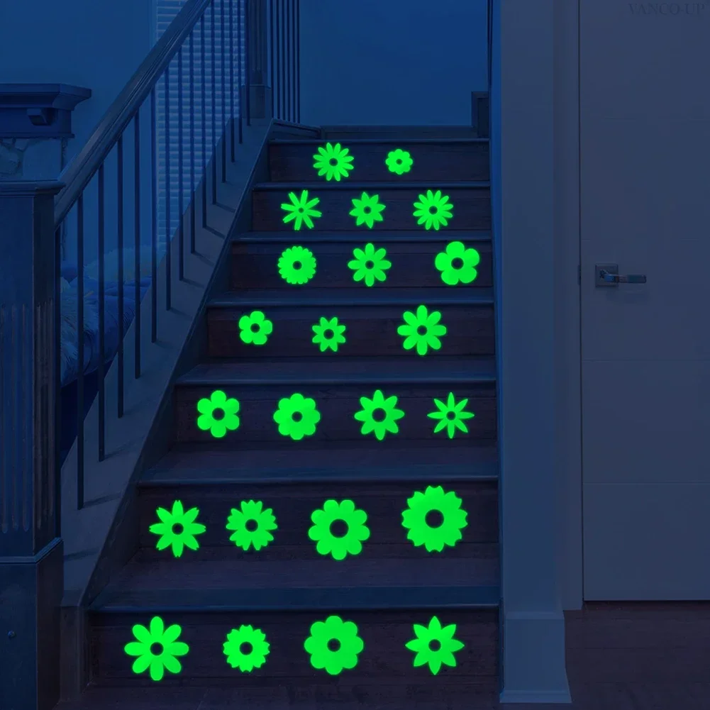 For Bathrooms Gradient Flower Decor Glow In The Dark Decals Day And Night Decor 31.49 X 27.55 Inches Night Time Decoration