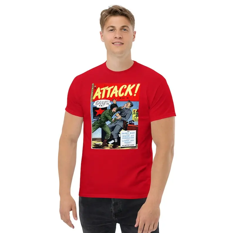 

Attack! Comic Tee Shirt Fashion Top tee T Shirt Short Sleeve Cotton Men's Crew Neck Printed Tee