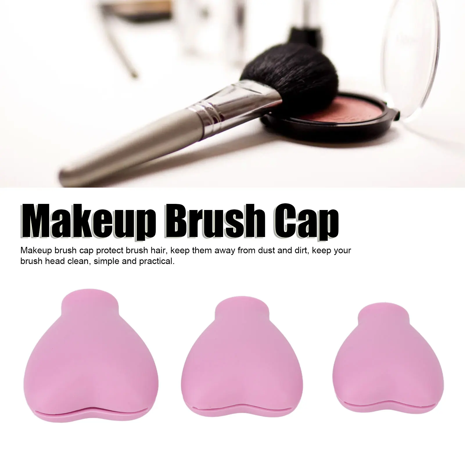 3pcs Makeup Brush Cover Portable Silicone Heart Shaped Cosmetic Brush Guard Cap For Women Girls