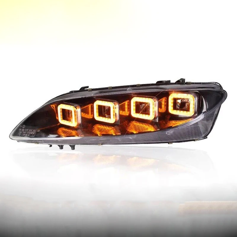 Sanvi 2018 New 2pcs High Low Beam with LED Square Angel Eye All LED Headlight Assembly for Mazda 6 2003-2015 Headlight Assembly