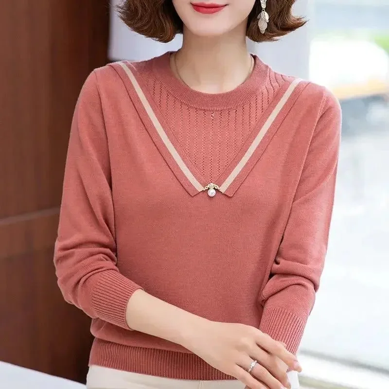 2024 Autumn V Neck Women Sweater Knitted Pullover Jumper Chic Soft Korean Slim Long Sleeve Top Female Basic Coats