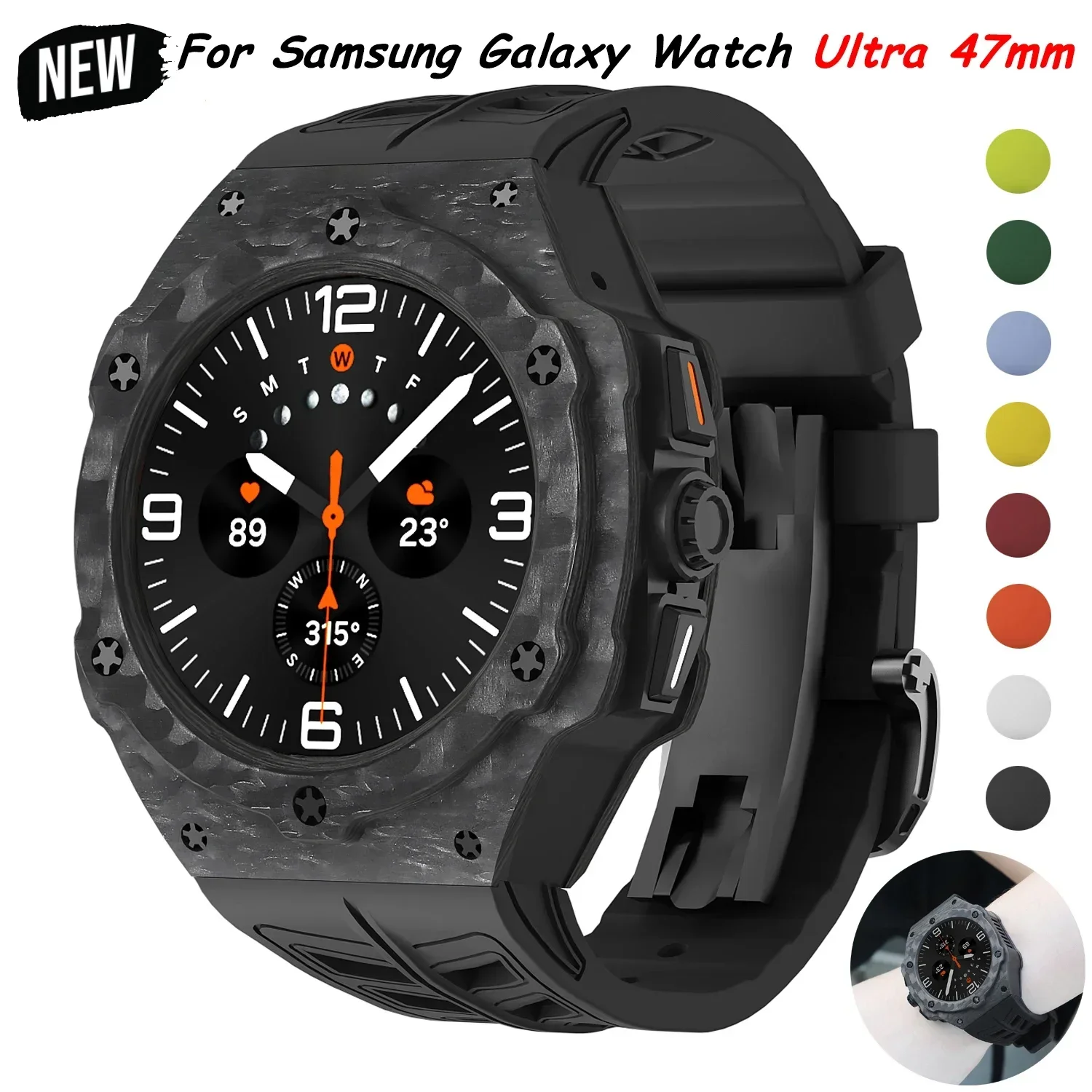 

Luxury Carbon Fiber Modification Kit for Samsung Galaxy Watch Ultra 47mm Carbon Case Rubber Strap for Galaxy Watch 7 Ultra 47mm