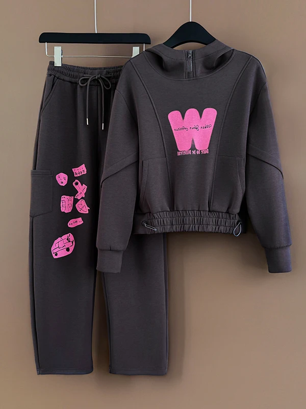 

Cute Sporty Casual Women's Two-Piece Set Winter 2026 Fashion Anti-Aging Hoodie Wide Leg Pants Ensemble La La Shang Brand