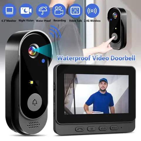4.3Inch 2.4G Wireless Video Doorbell Camera WiFi Smart Intercom Door Bell Smart Home Security Motion Detect Night Vision