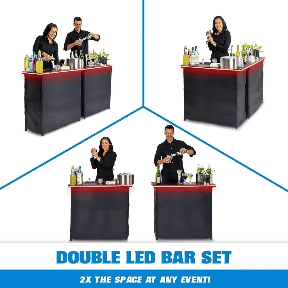 Ensemble de table portable à double bar avec lumières LED multi-documents, station de barman mobile pour événements, étui de transport inclus