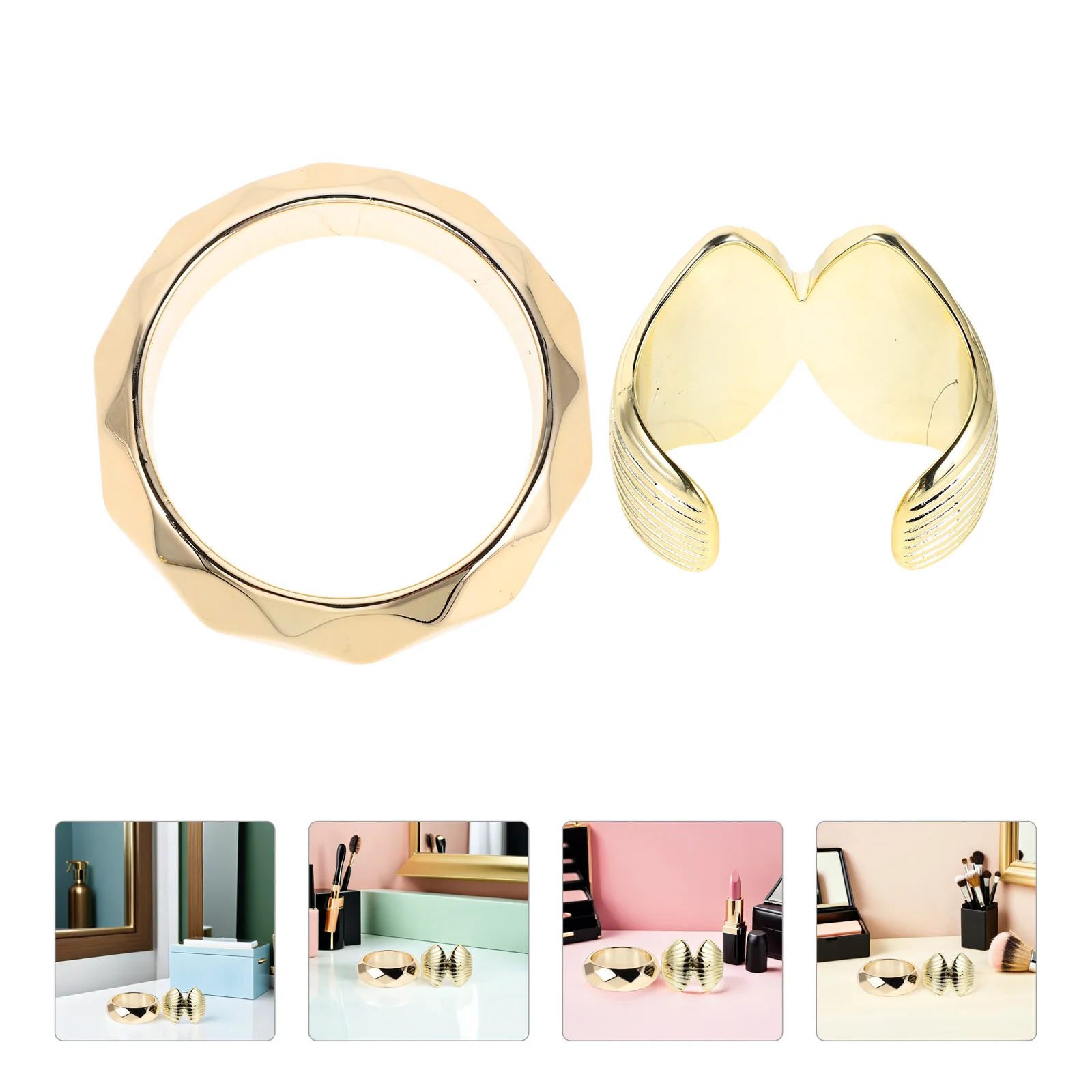 

2Pcs Wide Chunky Bracelets Open End Geometric Cuffs Minimalist Fashion Jewelry for Women Men Summer Beach Party Wear