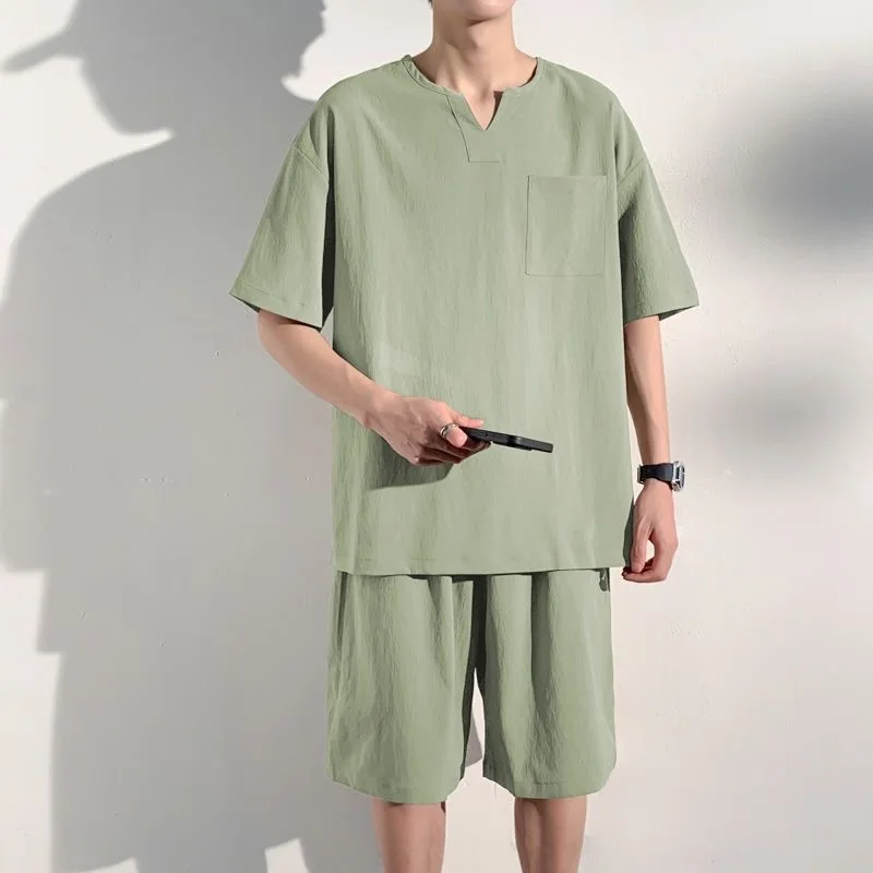 Costume décontracté à col en V pour hommes, T-shirt à manches courtes, Goals, Style chinois, Nouveau, Été, Grand, 300, 2 pièces