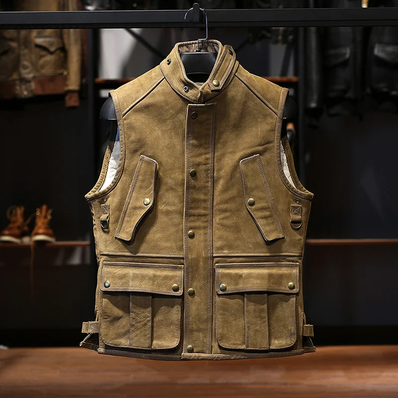 SLZ480  Asian Size Super Quality Cow Leather Vintage Waistcoat Men\'s Stylish Biker Vest