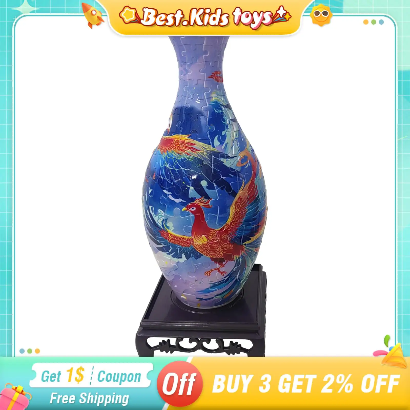 

Puzzle Flower Vase With Base Bird 3D Building Block Made By 160 Curved Plastic Adult Housewarming Gift Chinese Arrangement Decor