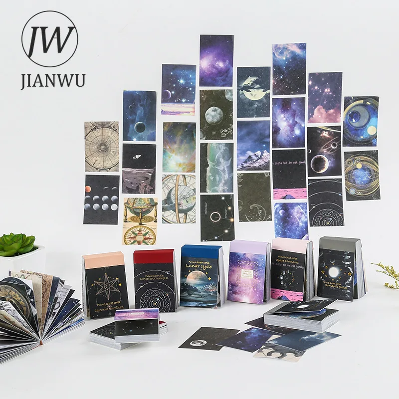 JIANWU 50 Pcs Cosmic Starry Aesthetic Journal Washi Sticker Book Not Repeating DIY Scrapbooking Decoration Stationery Stickers