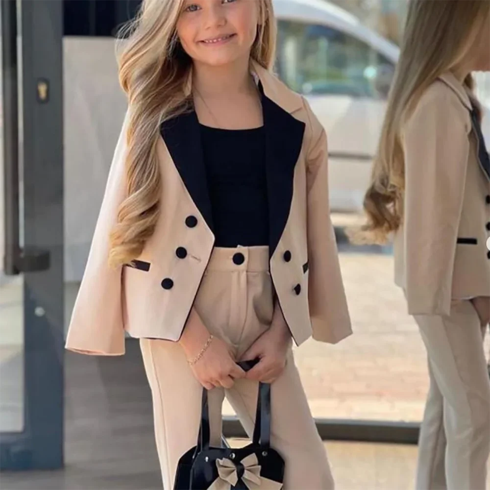 Girls Blazer Suits Spring Autumn New Fashion Kids Jackets+Pants  Loose Formal Teenage Casual Outfits