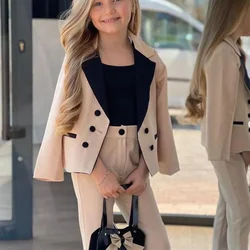 Girls Blazer Suits Spring Autumn New Fashion Kids Jackets+Pants  Loose Formal Teenage Casual Outfits