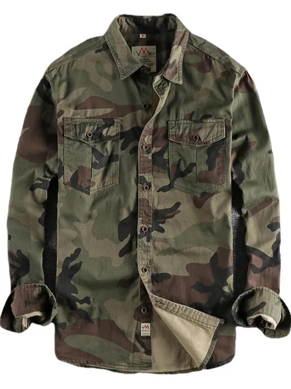 

Men's Workwear Camouflage irt with ket Loose Fit Long Sve Collar Traditional Button Closure Regular Length