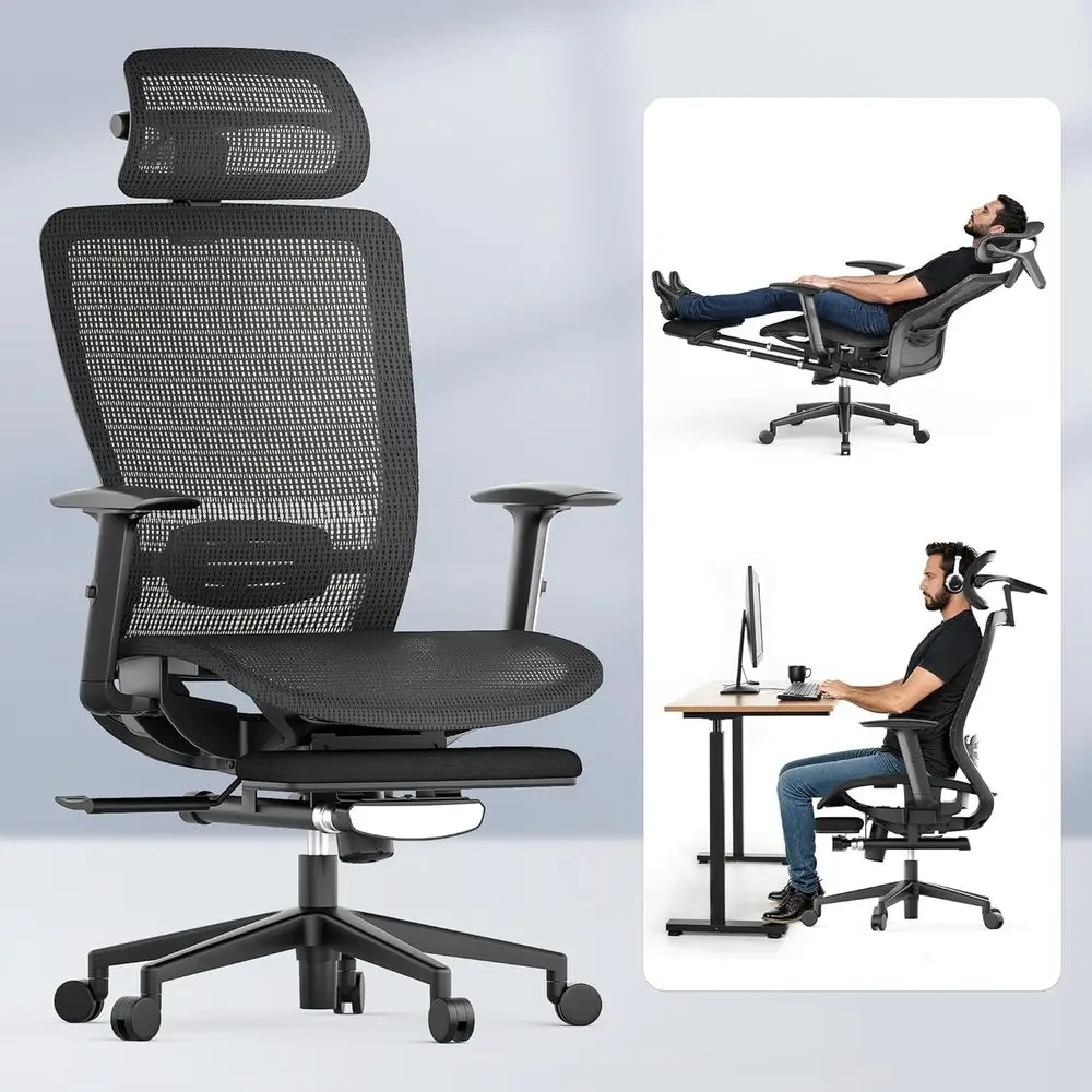 

Mesh High-Back Ergonomic Office Chair with Adjustable Lumbar Support, 4D Armrests, and Breathable Seat for Home Office Use