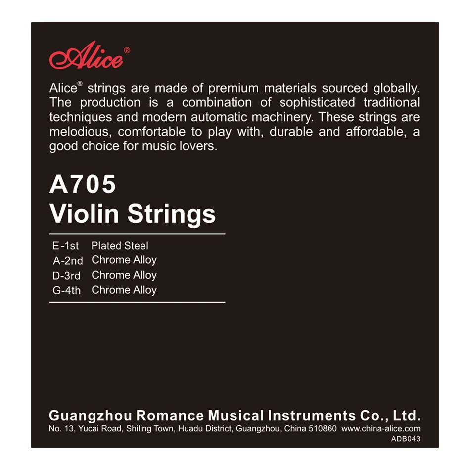 Alice A705 Violin Strings Set Stainless Steel Chrome Alloy Winding Steel Core 4 Strings/ Set for 4/4,3/4,1/2,1/4,1/8