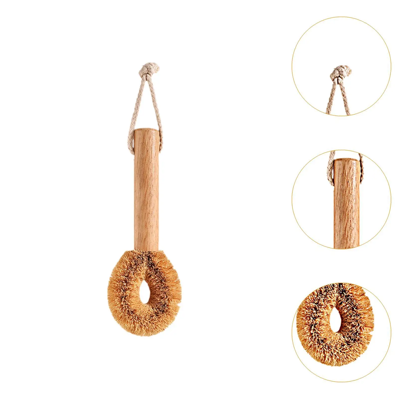 Escova para panelas e panelas Escova para limpeza de madeira com corda suspensa