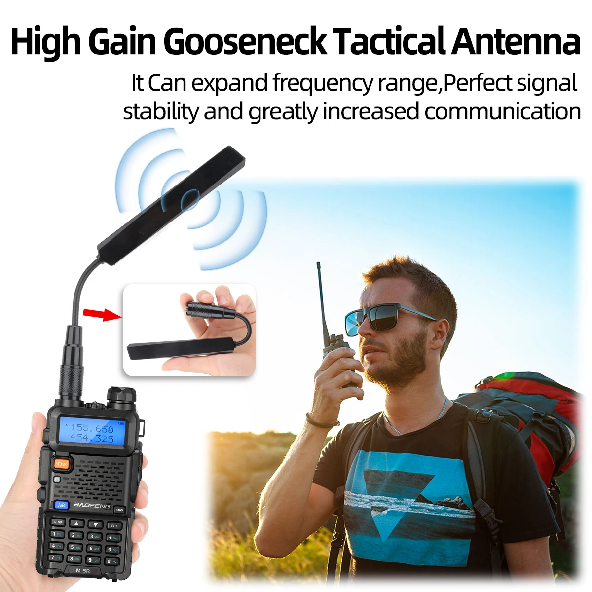 ABBREE AR-188 Gooseneck Tactical Antenna VHF UHF SMA-Female for Baofeng Walkie Talkie UV-5R 5RH 13 17 21 PRO Quangsheng UV-K5(6)