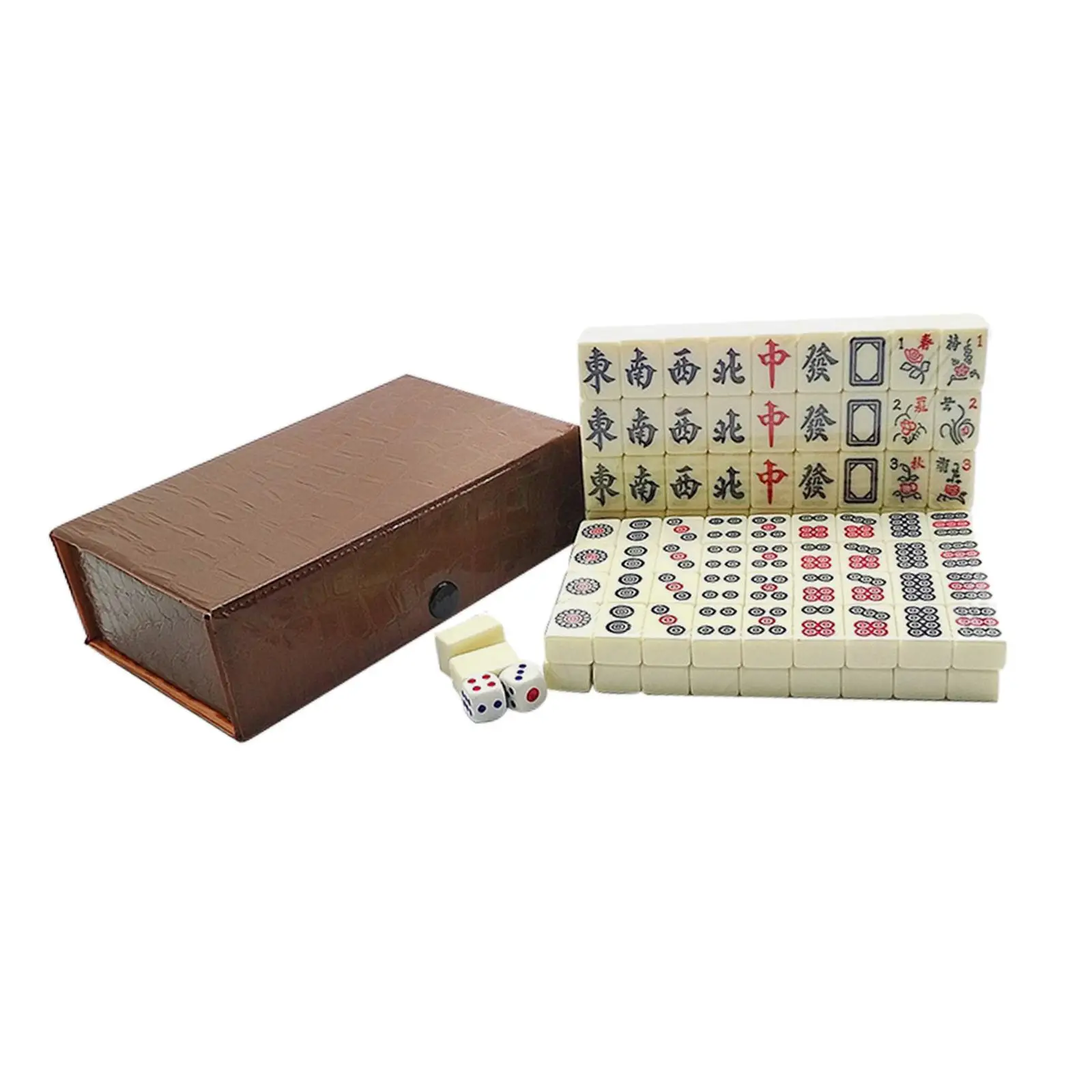 Antique Chinese Mahjong Game Set with Storage Box Traditional Chinese Version Game for Family Leisure