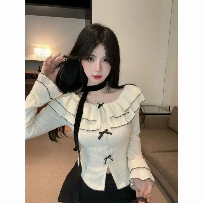 Dopamine Lace Tight Internet Celebrity Top Women New One-shoulder Collarbone Shirt