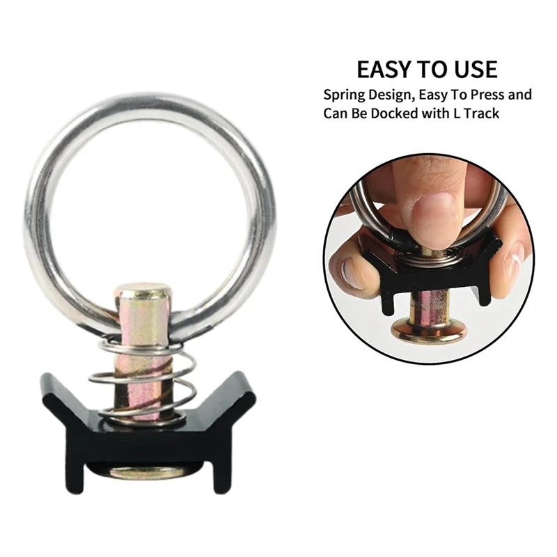12 Pack L Track Tie Down O Ring L Track Accessories Black L Track Single Stud Fitting with Round Ring, 4000LBS Capacity-BCBW