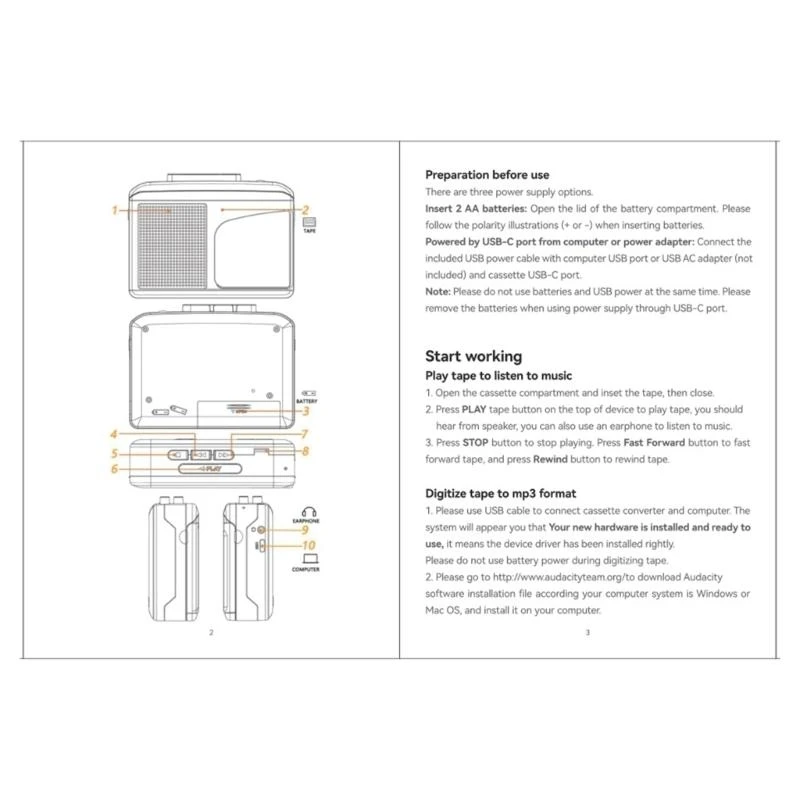 Cassette Y2GD To To MP3 Converter Facile à utiliser pour les passionnés auditifs vintaliers