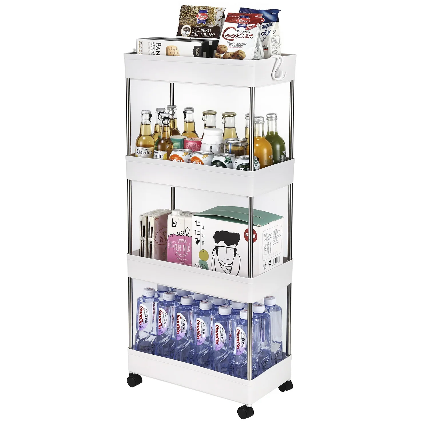 

4-Layer Mobile Multi-functional Storage Cart,Suitable for Kitchen, Bathroom, Laundry Room Narrow Place