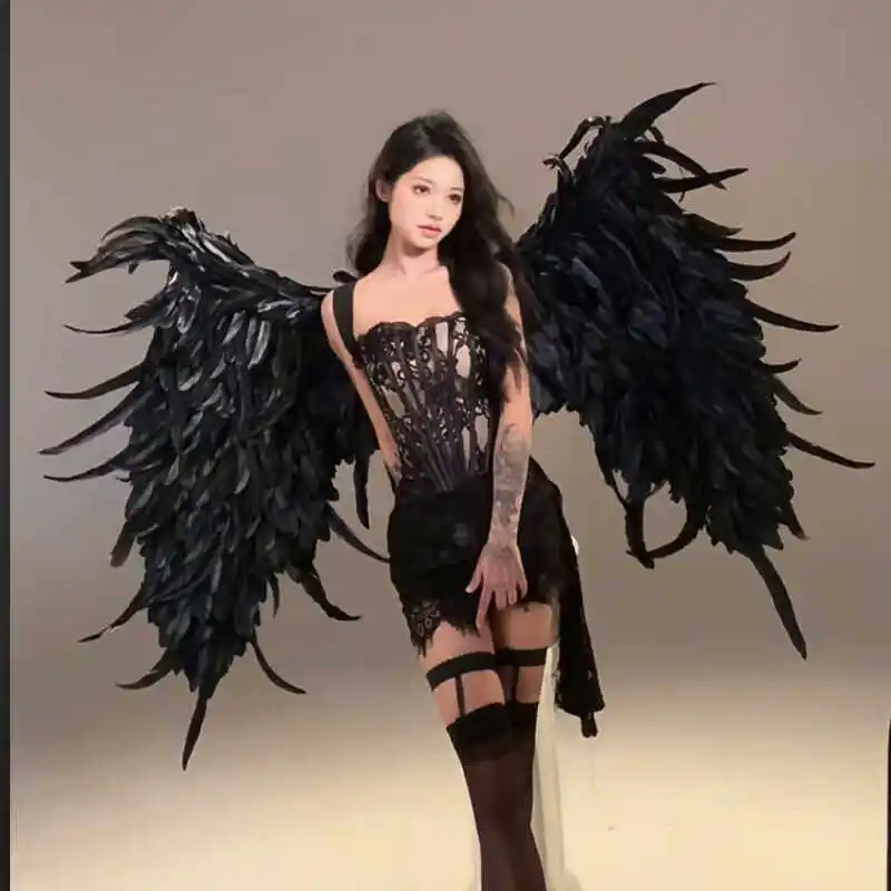 Ali d'angelo di Halloween Cosplay Serie di piume grandi nere Ali per lo styling pieghevoli Prop