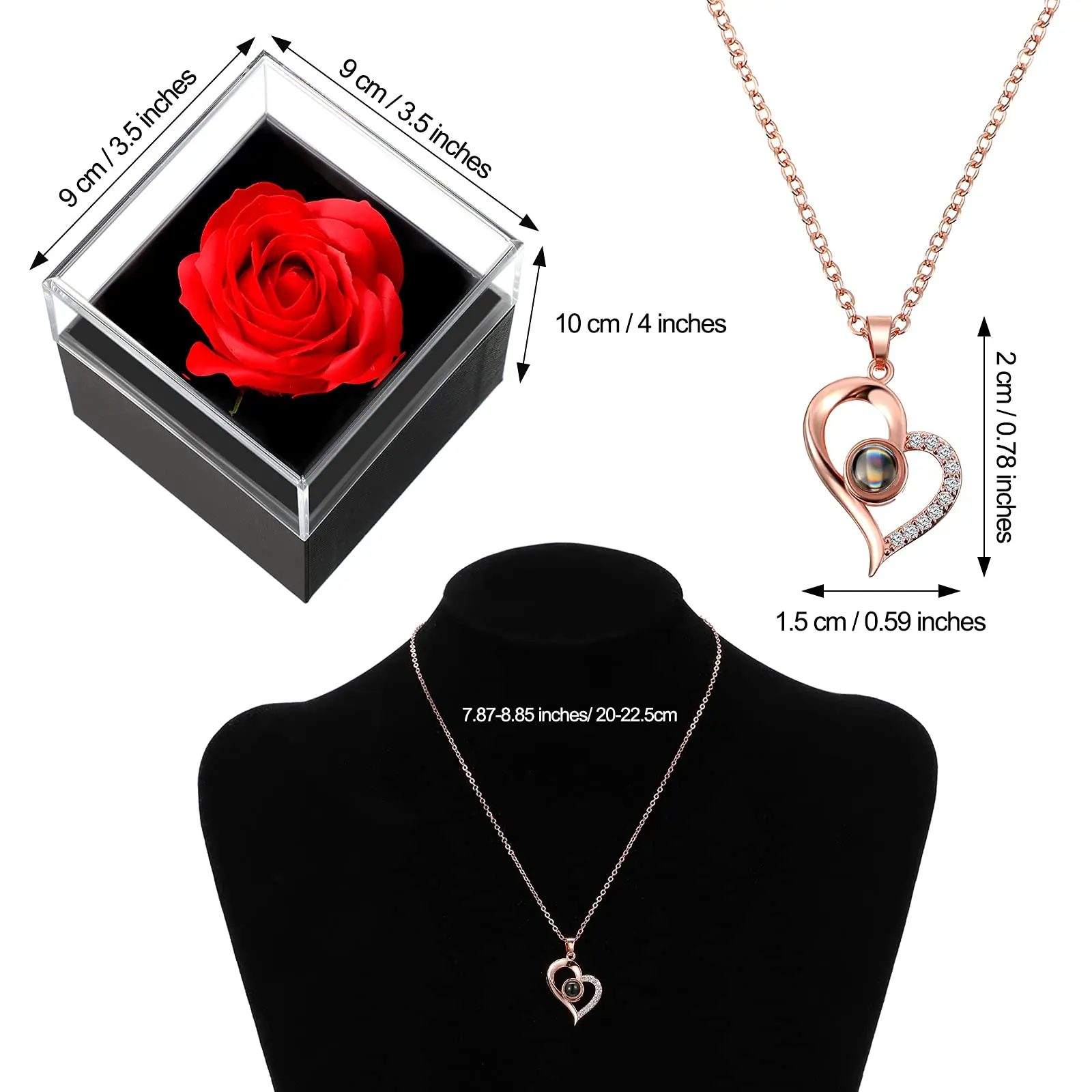 

Eternal Rose Heart-Shaped Necklace with Gift Box Valentine's Day, Anniversary, Birthday, Mother's Day Gift for Women, Mom, wife