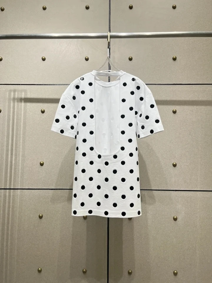 2024SS Summer Luxury New Women High Quality Dots Casual T-Shirt Style Dress for Ladies