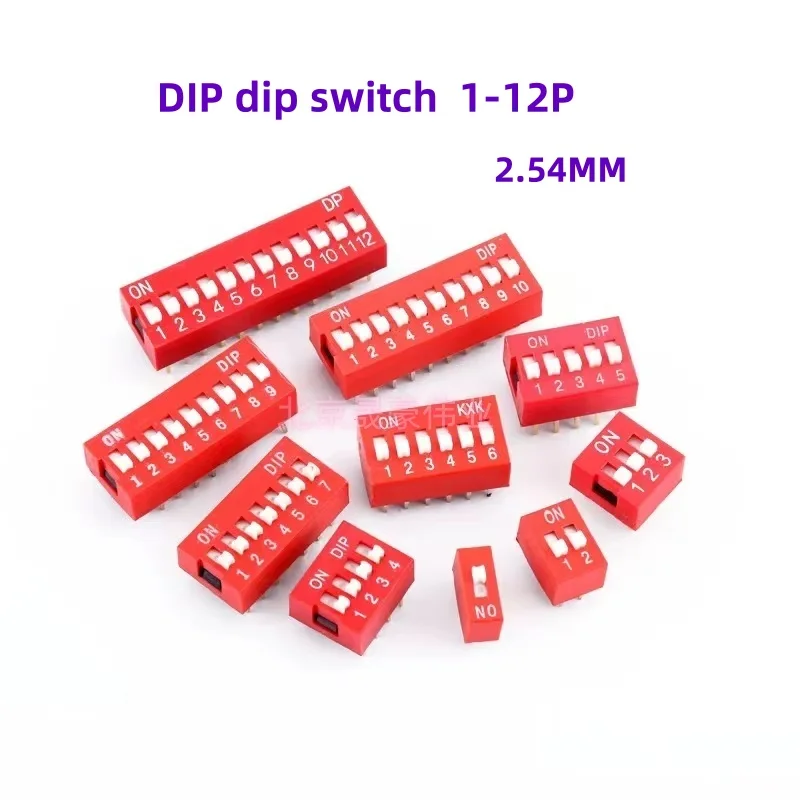 10pcs  DIP switch sliding red 2.54mm spacing 2 rows 1-12P 1P 2P 3P 4P 5P 6P 7P 8P 9P 10P 11P 12P DIP toggle switch DIP switch