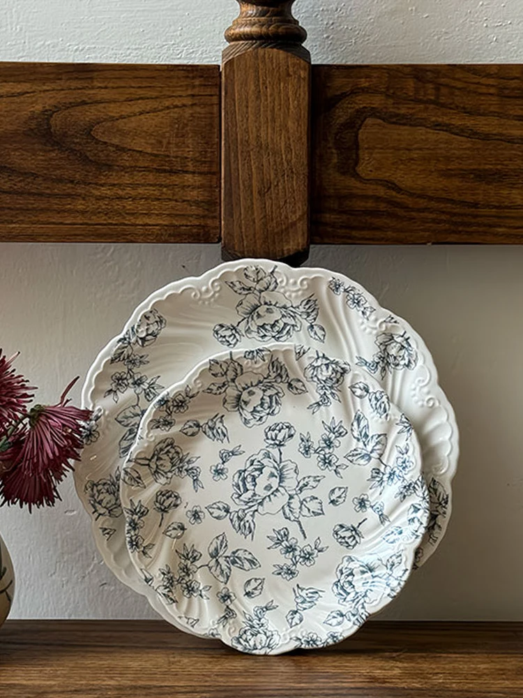 

Ele Vintage Flat Plate for ternoon Tea And Derts Beautiful Steak Western Dinner Plate Cerc High Temperature Sti...