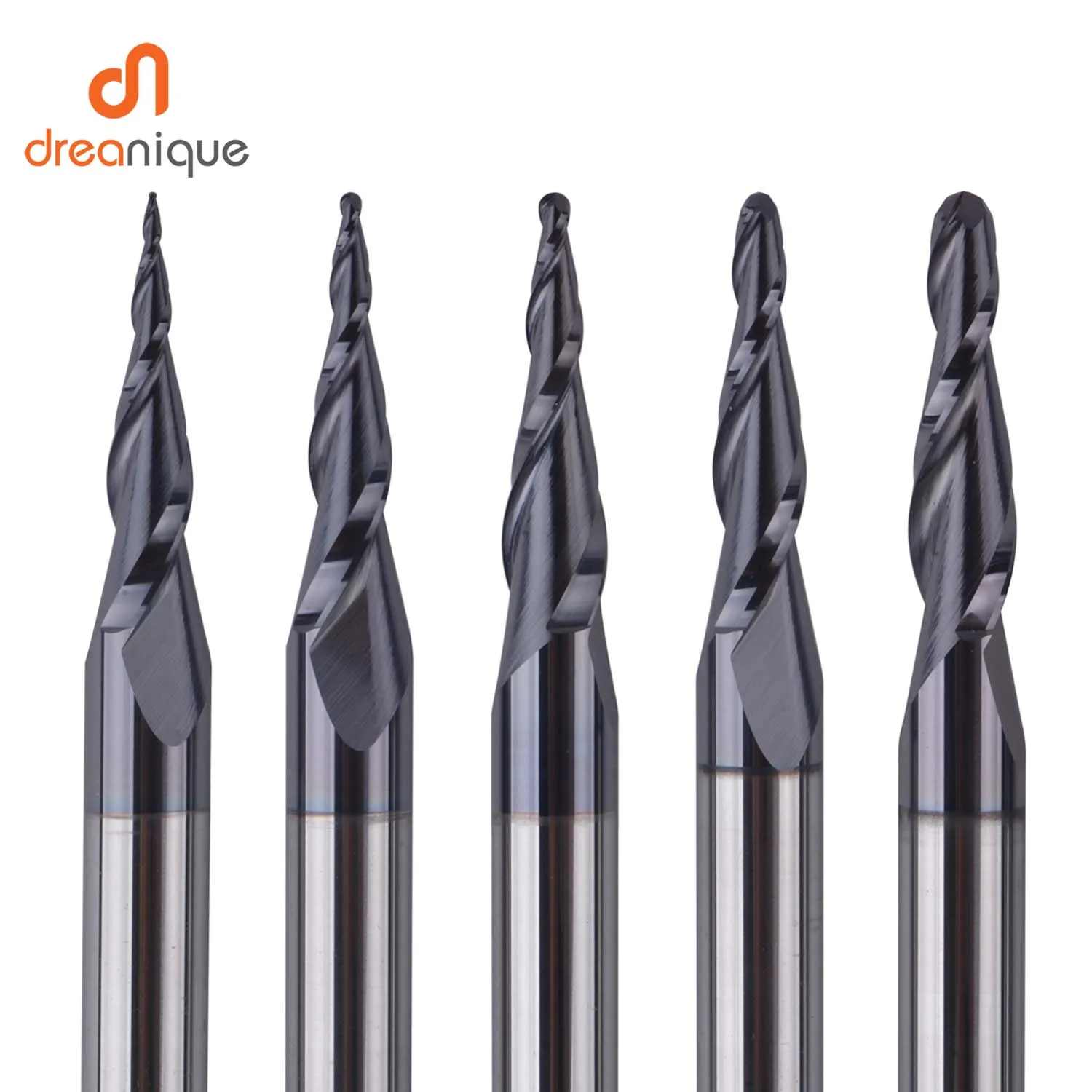 Dreanique 5pcs/Lot 4 6mm Shank 2 Flutes Tungsten Solid Carbide Taper Ball Nose CNC Engraving Cutter End Mill for Wood and Metal