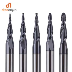 Dreanique 5pcs/Lot 4 6mm Shank 2 Flutes carbide Solid Carbide Taper Ball Nose Engraving Cutter End Mill for Wood and Metal